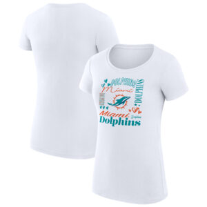 Women's G-III 4Her by Carl Banks White Miami Dolphins Collage Team Fitted T-Shirt