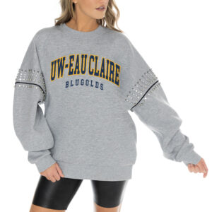 Women's Gameday Couture Heather Gray Wisconsin Eau Claire Blugolds Competitive Edge Oversized Fleece Pullover Sweatshirt