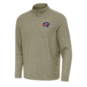 Men's Antigua Olive Columbus Blue Jackets Subtle Quarter-Zip Sweatshirt