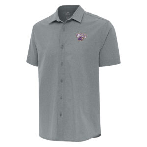 Men's Antigua  Gray Western Carolina Catamounts Activate Woven Short Sleeve Button-Up Shirt
