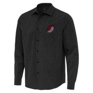 Men's Antigua Black Portland Trail Blazers Exposure Woven Long Sleeve Button-Up Shirt