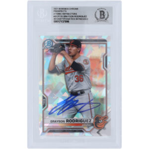 Grayson Rodriguez Baltimore Orioles Autographed 2021 Bowman Chrome Prospects Atomic Refractor #BCP-118 Beckett Fanatics Witnessed Authenticated Card