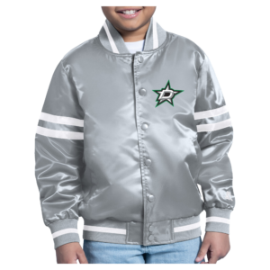 Youth Starter  Gray Dallas Stars Starter Printed Logo Satin Varsity Full-Snap Jacket