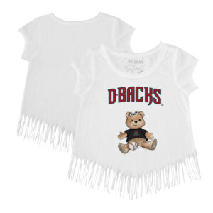 Girls Toddler Tiny Turnip White Arizona Diamondbacks Girl Teddy Fringe T-Shirt