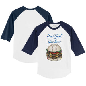 Youth Tiny Turnip White/Navy New York Yankees Burger 3/4-Sleeve Raglan T-Shirt