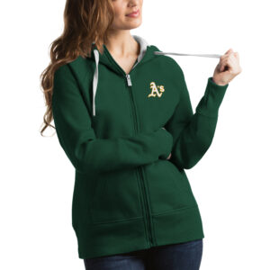 Women's Antigua Green Oakland Athletics Victory Full-Zip Hoodie