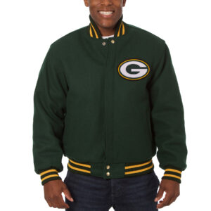 Men's JH Design Green Green Bay Packers Embroidered Wool Jacket