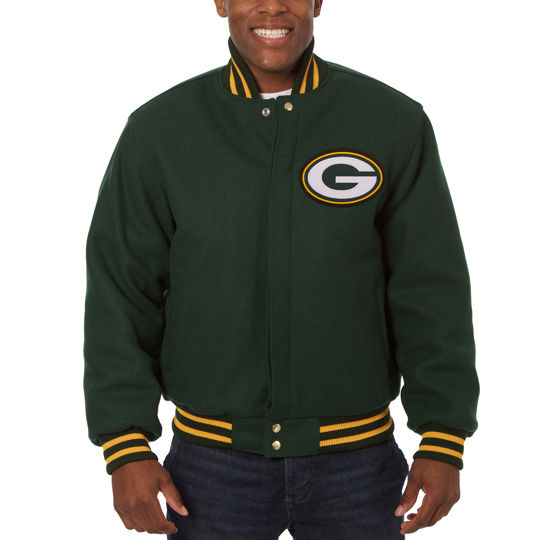 Men's JH Design Green Green Bay Packers Embroidered Wool Jacket