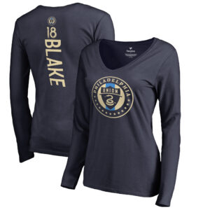 Women's Andre Blake Navy Philadelphia Union Backer Name & Number Long Sleeve V-Neck T-Shirt