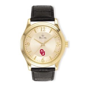 Men's Gold/Black Oklahoma Sooners Stainless Steel Leather Band Watch