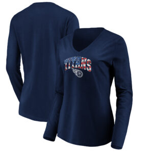 Women's Navy Tennessee Titans Banner Wave V-Neck Long Sleeve T-Shirt