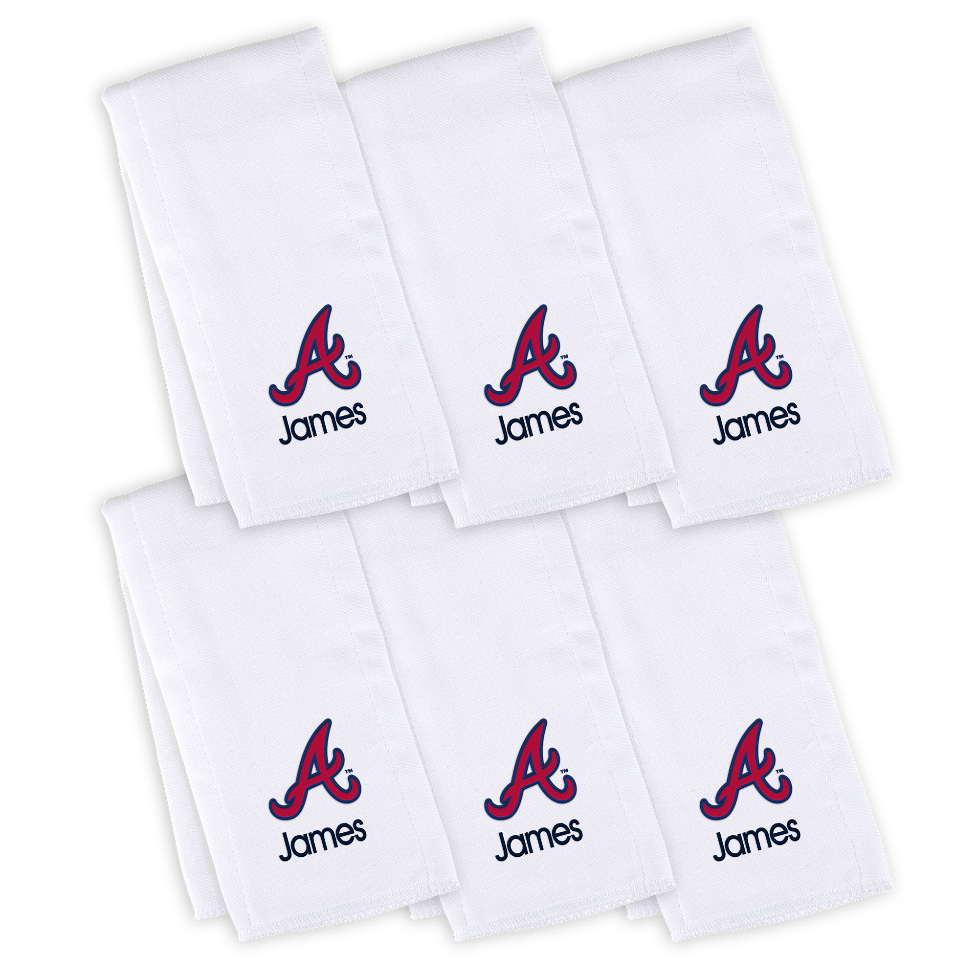 Infant White Atlanta Braves Personalized Burp Cloth 6-Pack