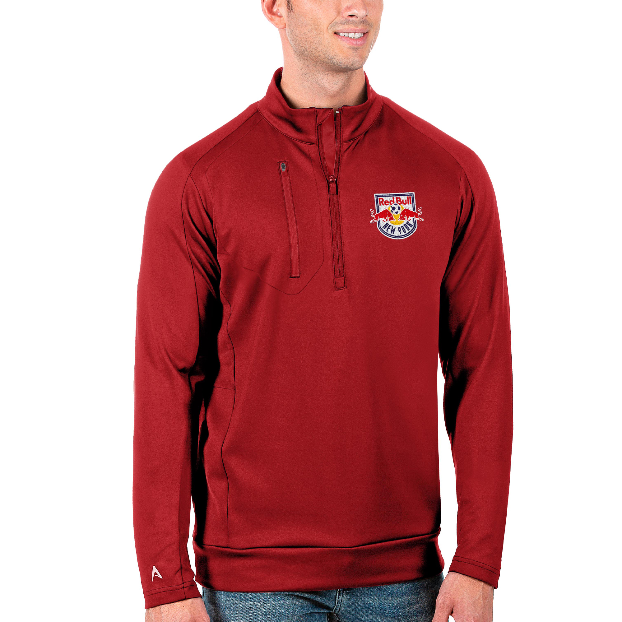 Men's Antigua Red New York Red Bulls Generation Quarter-Zip Pullover Jacket