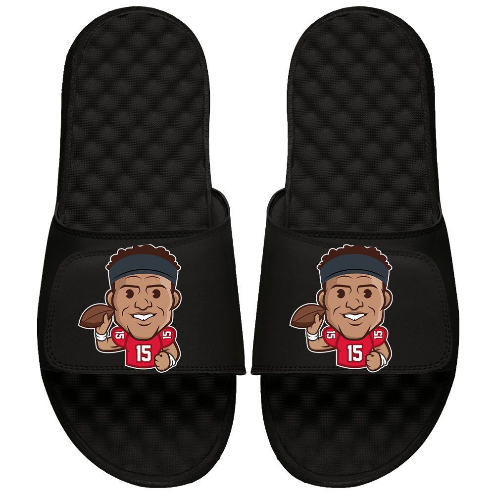 Men's ISlide Patrick Mahomes Black NFLPA Emoji Slide Sandals