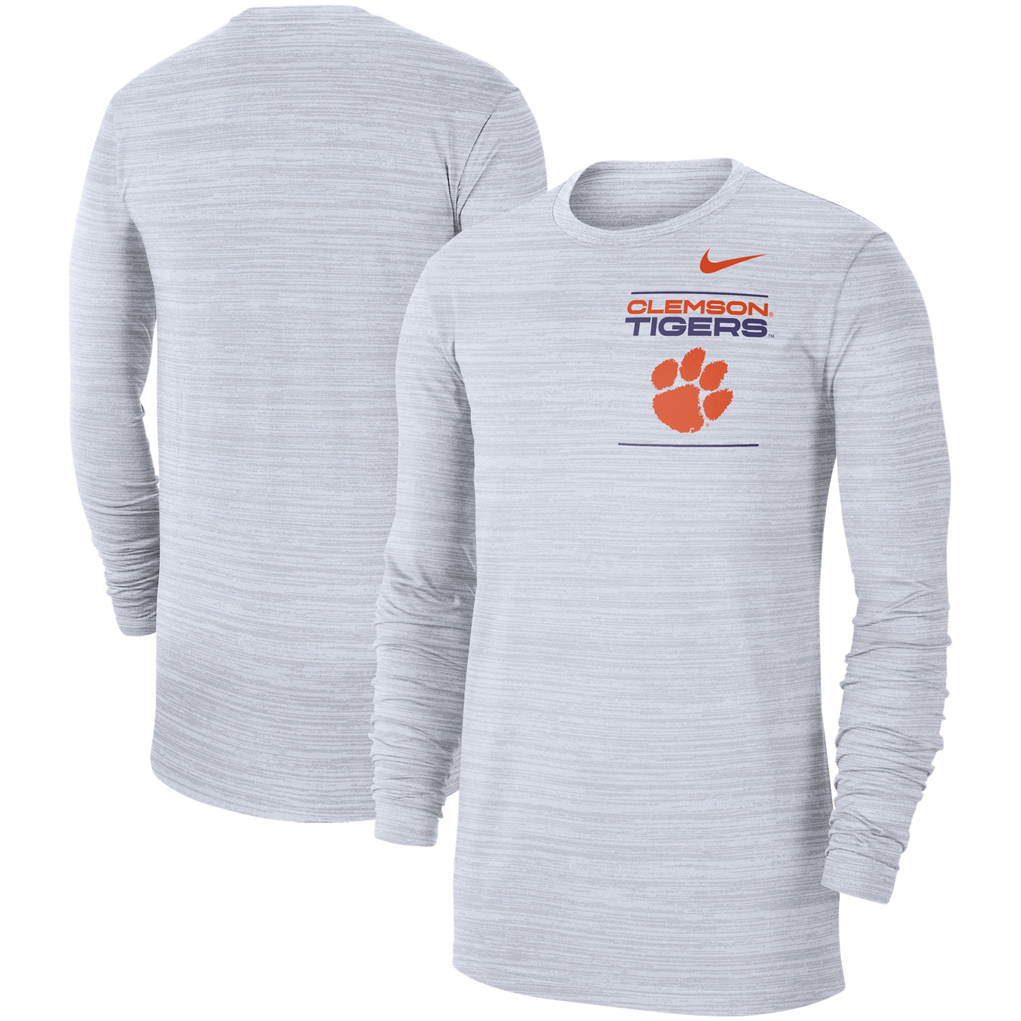 Men's Nike White Clemson Tigers 2021 Sideline Velocity Performance Long Sleeve T-Shirt