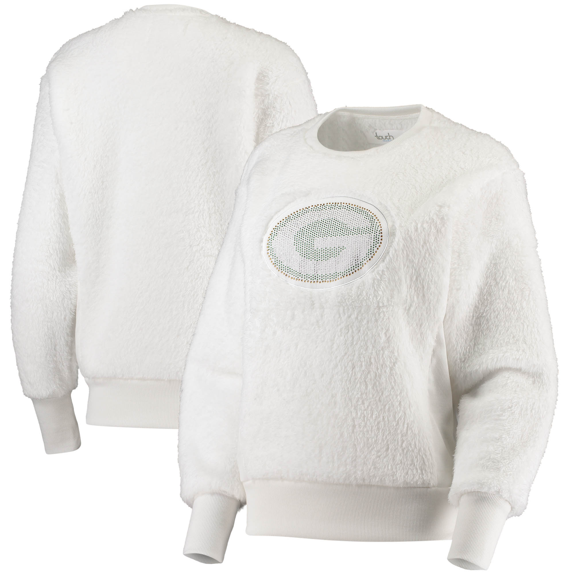 Women's Touch White Green Bay Packers Milestone Tracker Pullover Sweatshirt