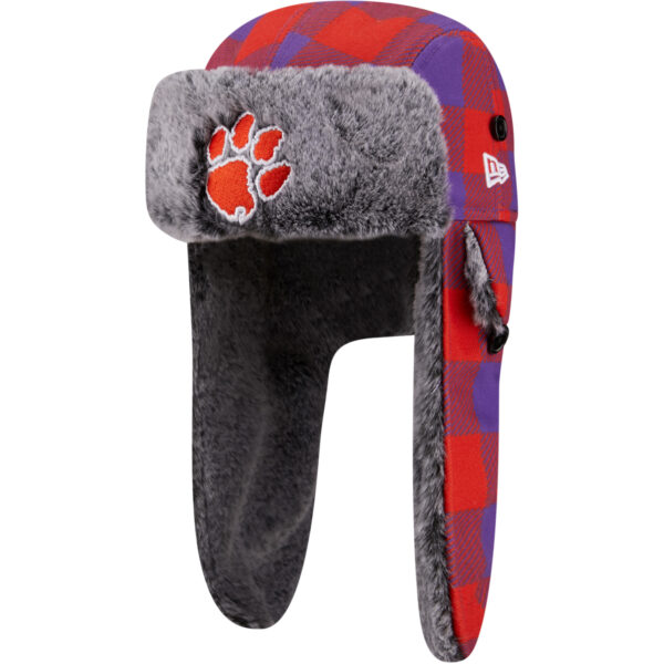 Men's New Era Orange/Purple Clemson Tigers Plaid Trapper Hat - Image 6