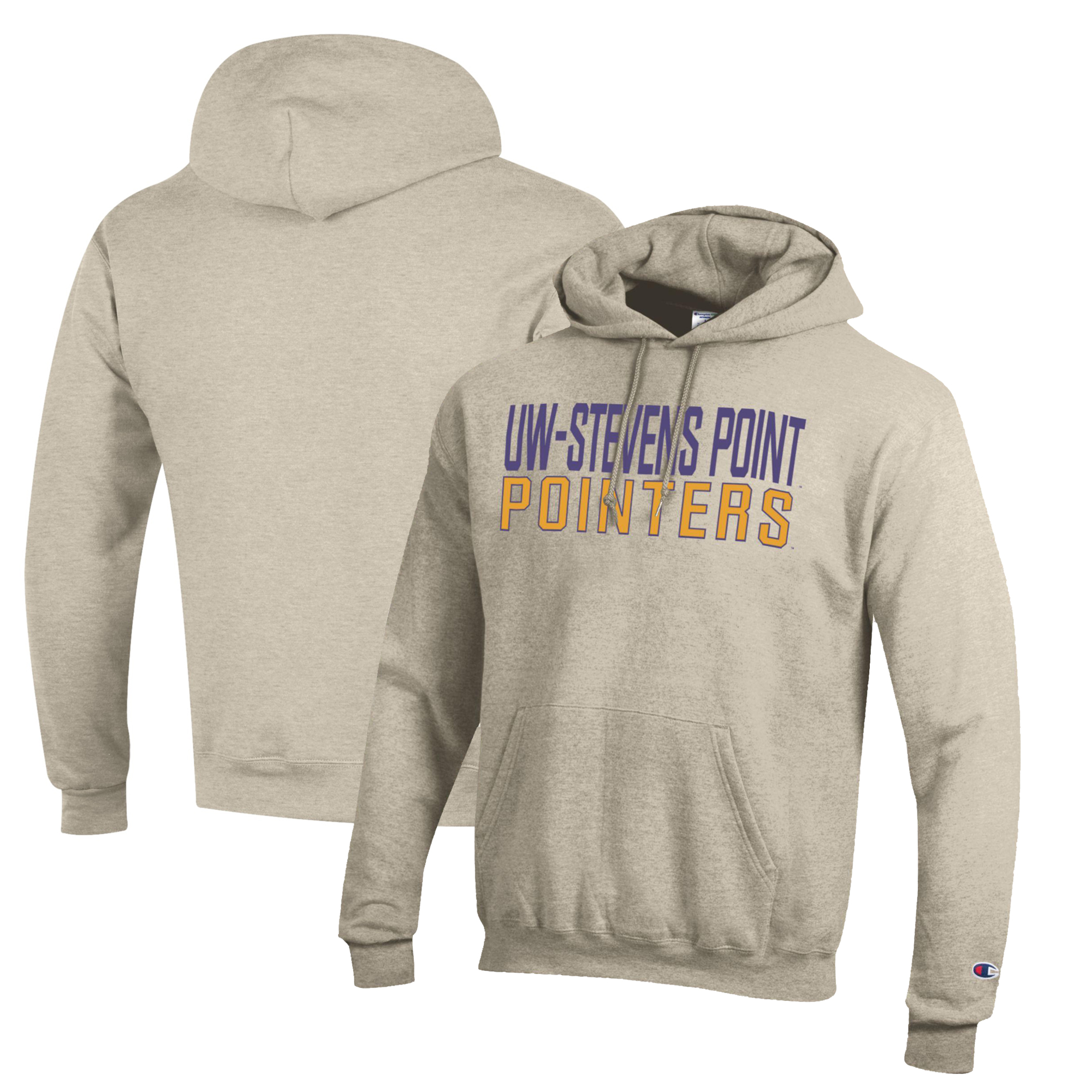 Men's Champion Oatmeal Wisconsin-Stevens Point Pointers Eco Powerblend Pullover Hoodie - Image 5