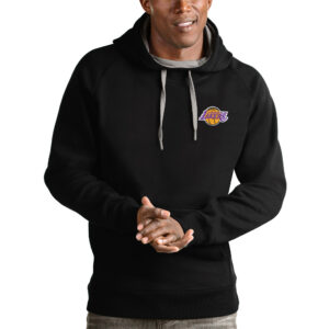Men's Antigua Black Los Angeles Lakers Victory Pullover Hoodie