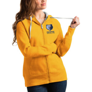 Women's Antigua Gold Memphis Grizzlies Victory Full-Zip Hoodie