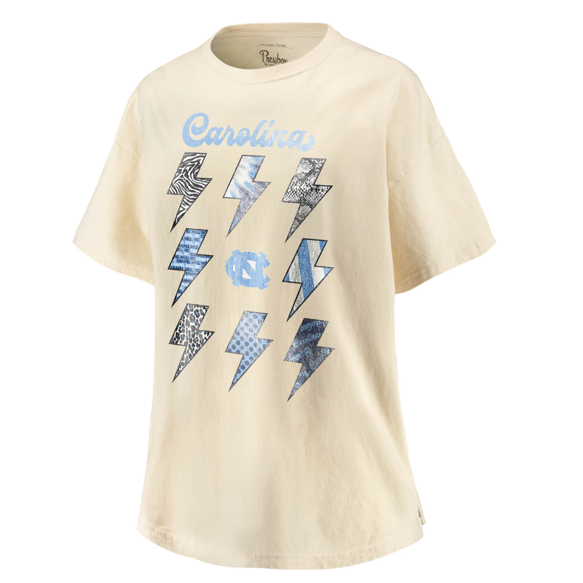 Women's Pressbox Cream North Carolina Tar Heels Flash Lightning Rocker Oversized Pullover Sweatshirt - Image 6
