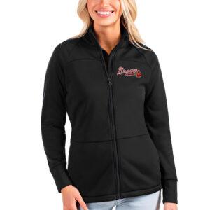 Women's Antigua Black Atlanta Braves Links Full-Zip Golf Jacket