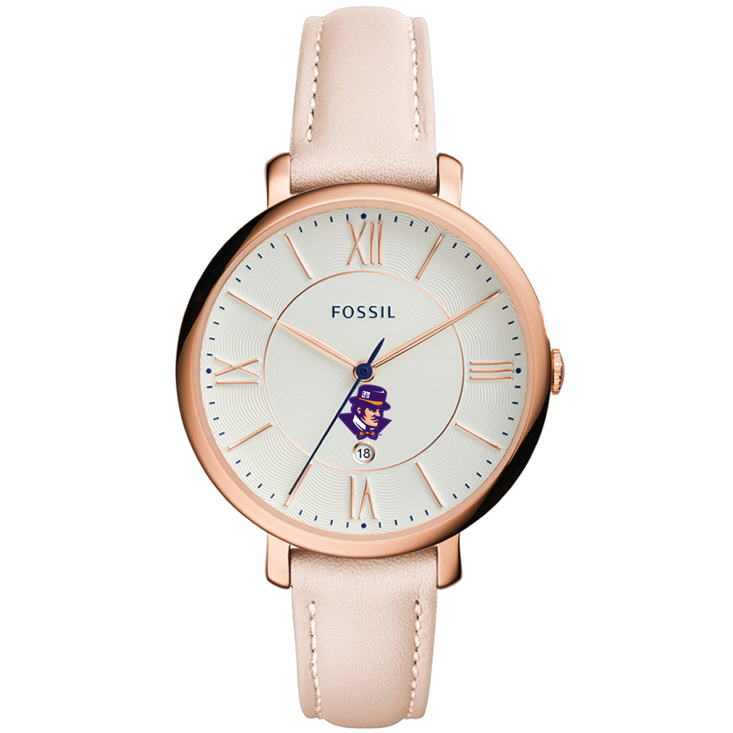 Women's Fossil Pink Evansville Purple Aces Jacqueline Date Blush Leather Watch