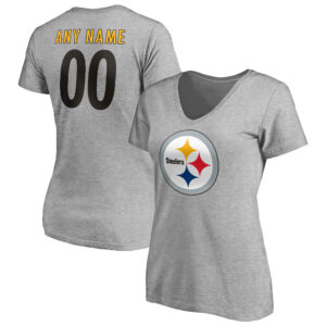 Women's Gray Pittsburgh Steelers Team Authentic Custom V-Neck T-Shirt