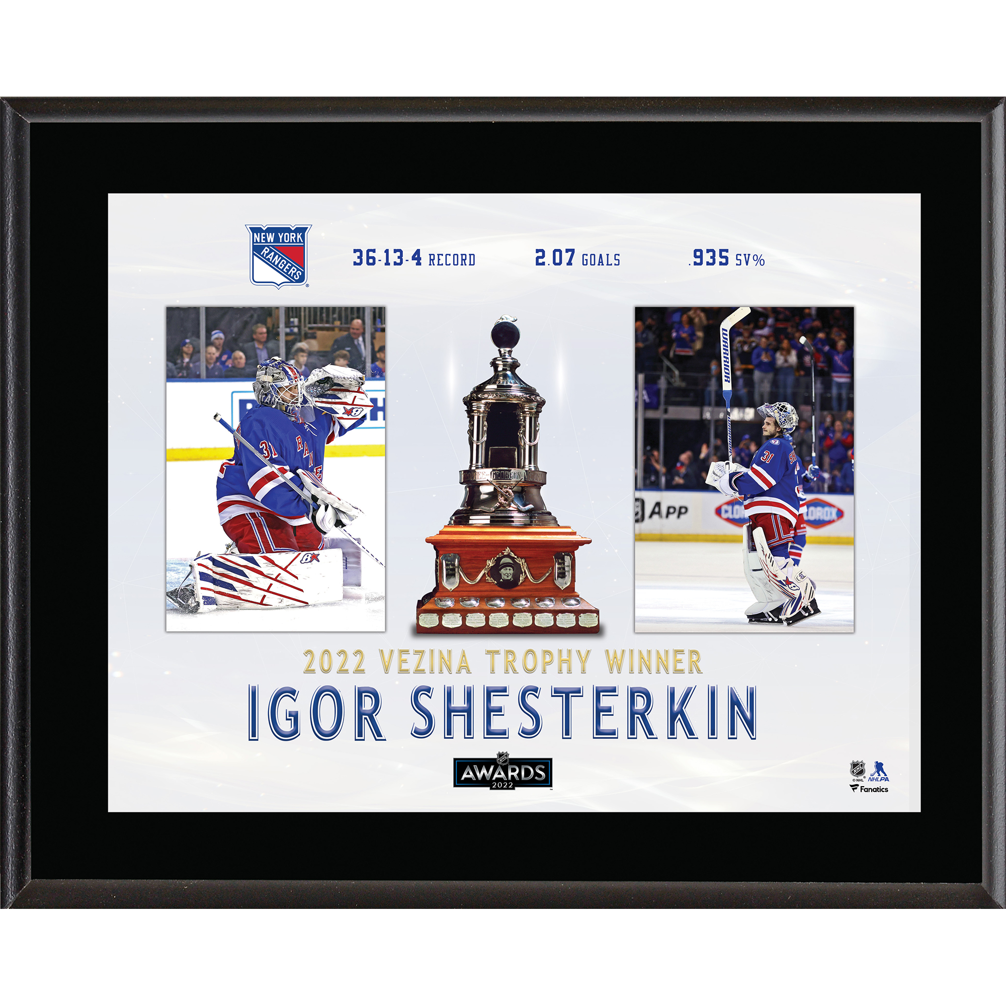 Igor Shesterkin New York Rangers 10.5'' x 13'' 2022 Vezina Trophy Winner Sublimated Plaque