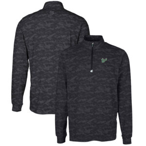 Men's Cutter & Buck Black South Florida Bulls Big & Tall Traverse Camo Print Stretch Quarter-Zip Pullover Top