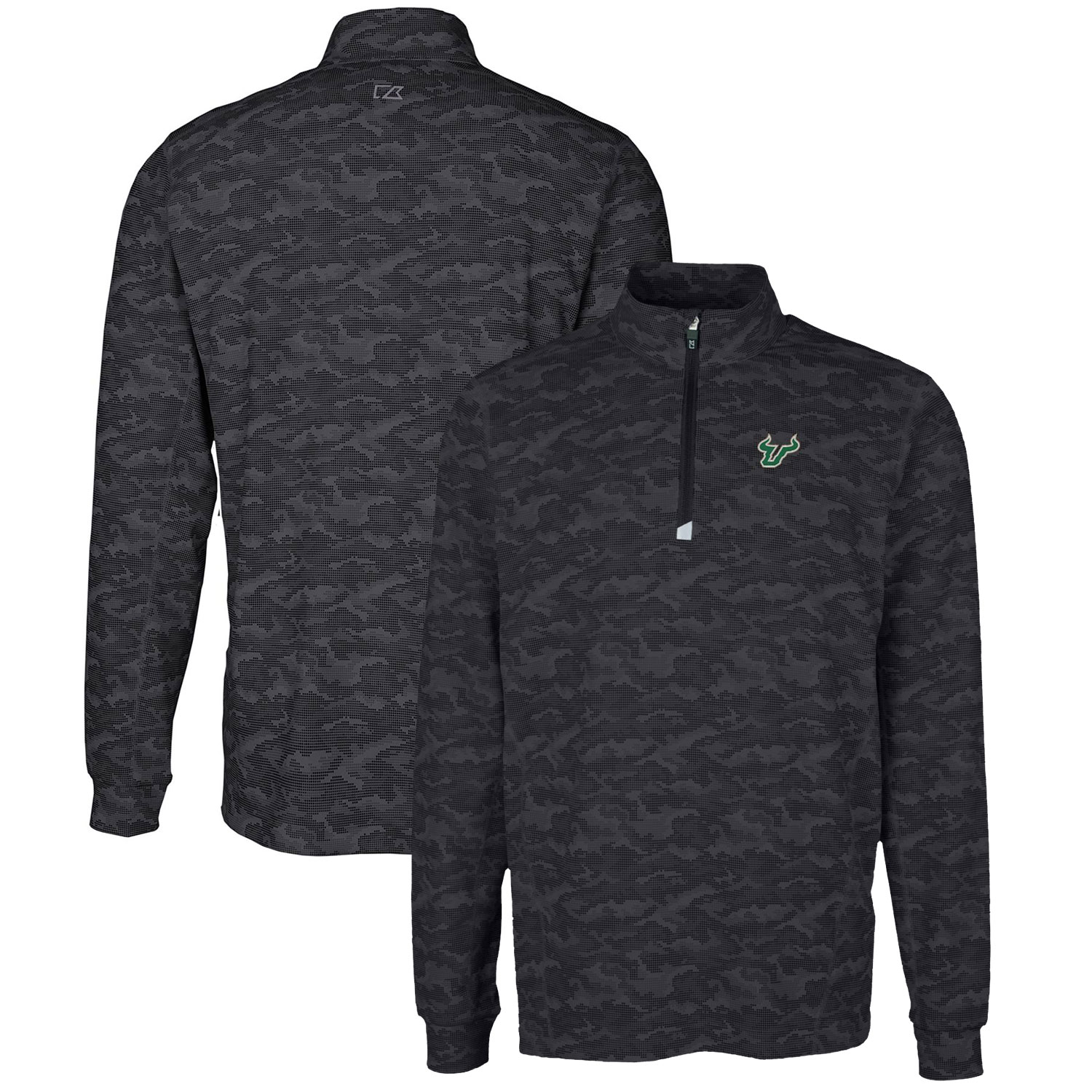 Men's Cutter & Buck Black South Florida Bulls Big & Tall Traverse Camo Print Stretch Quarter-Zip Pullover Top
