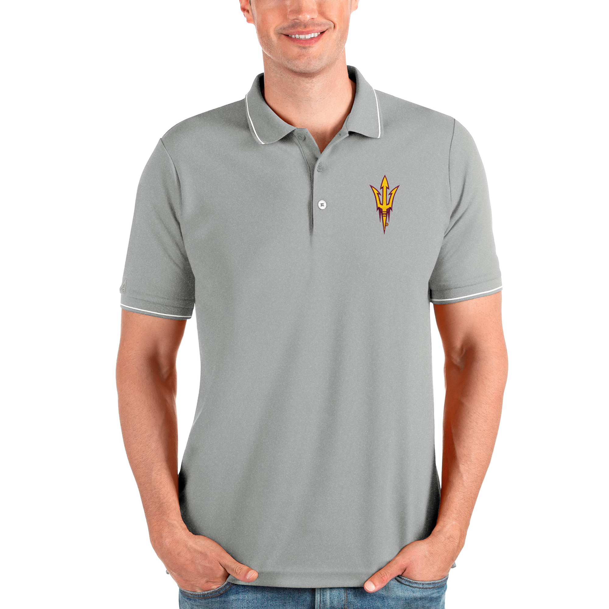 Men's Antigua Gray Arizona State Sun Devils Affluent Polo