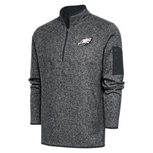 Men's Antigua Heather Charcoal Philadelphia Eagles Metallic Logo Fortune Quarter-Zip Jacket
