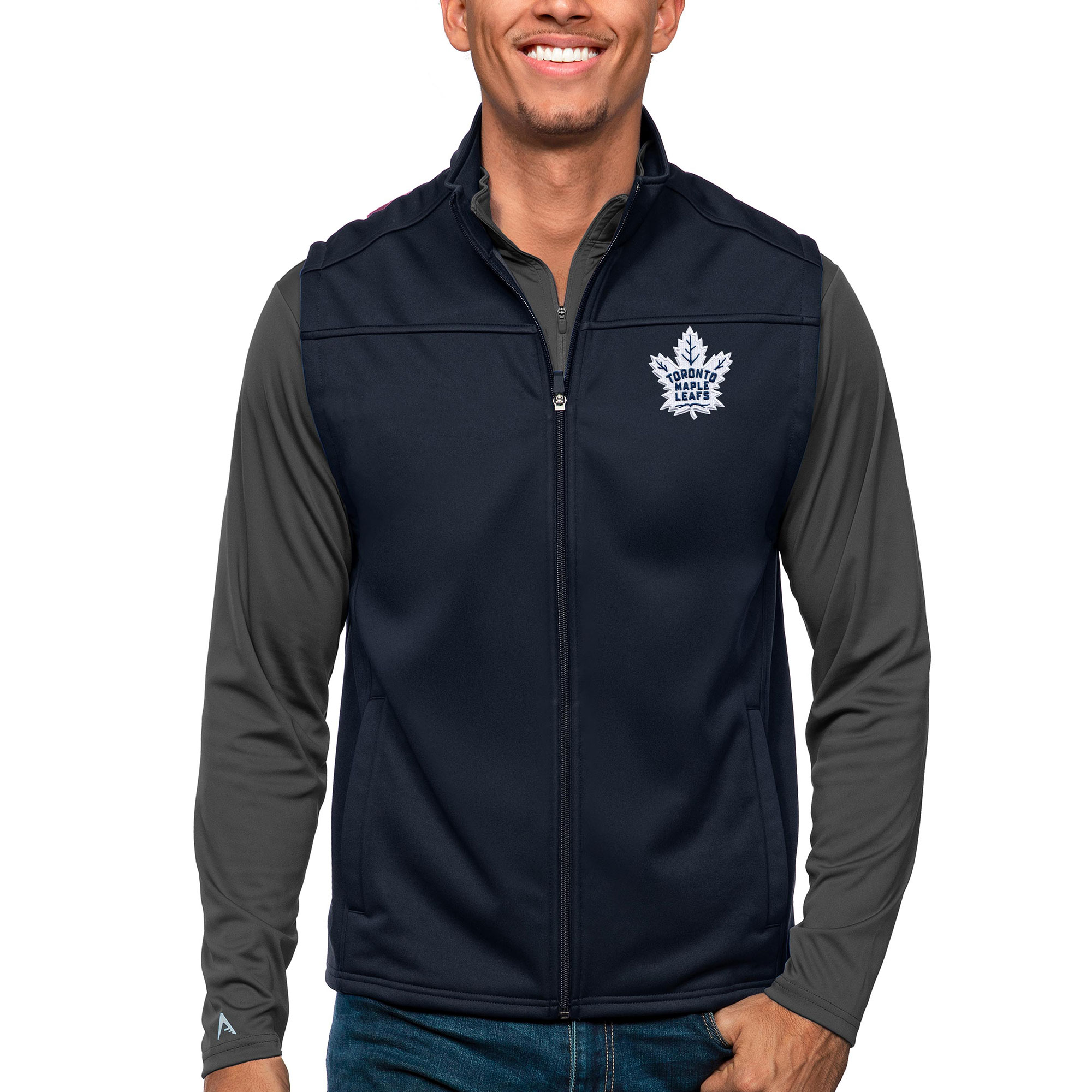 Men's Antigua Navy Toronto Maple Leafs Links Full-Zip Golf Vest