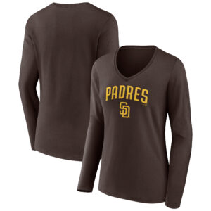 Women's Brown San Diego Padres Team Lockup Long Sleeve V-Neck T-Shirt