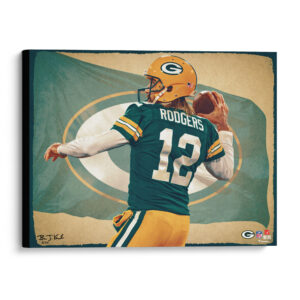 Aaron Rodgers Green Bay Packers Stretched 20" x 24" Canvas Giclee Print - Designed & Signed by Artist Brian Konnick - Limited Edition 25