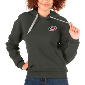 Women's Antigua Charcoal Carolina Hurricanes Primary Logo Victory Pullover Hoodie