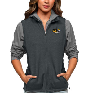 Women's Antigua Heather Charcoal Missouri Tigers Course Full-Zip Vest