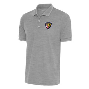 Men's Antigua Heather Gray Baltimore Ravens Team Logo Throwback Affluent Polo