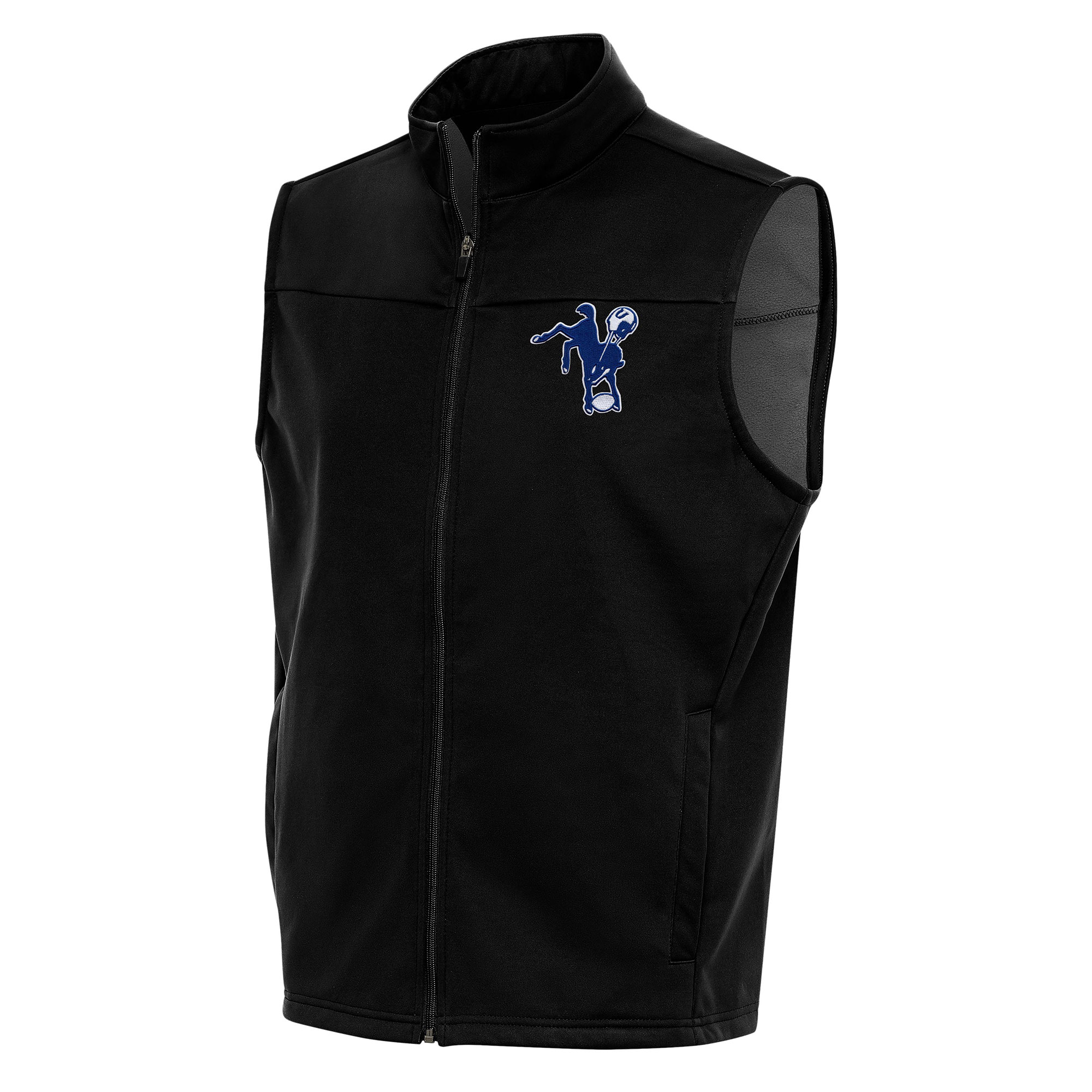 Men's Antigua Black Indianapolis Colts Team Logo Throwback Links Golf Full-Zip Vest