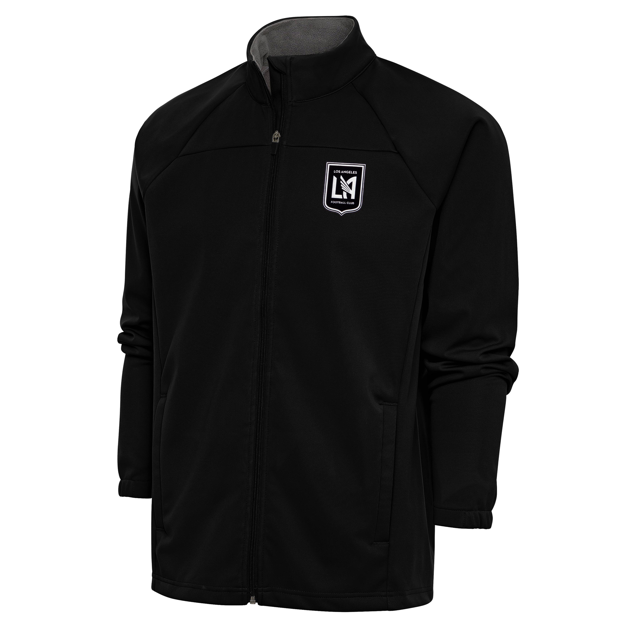 Men's Antigua Black LAFC Brushed Metallic Logo Links Full-Zip Golf Jacket