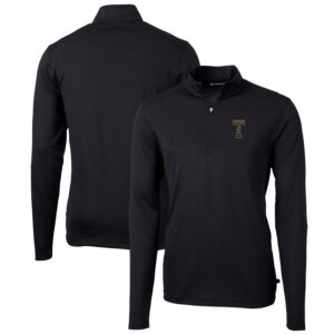 Men's Cutter & Buck Black Georgia Tech Yellow Jackets Team Big & Tall Virtue Eco Pique Recycled Quarter-Zip Pullover Top