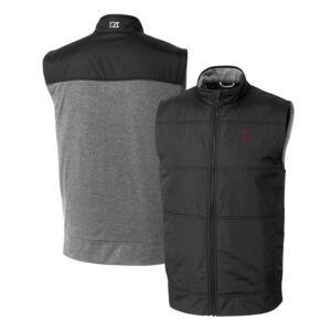 Men's Cutter & Buck Black Southern Illinois Salukis Vault Stealth Hybrid Quilted Full-Zip Windbreaker Vest