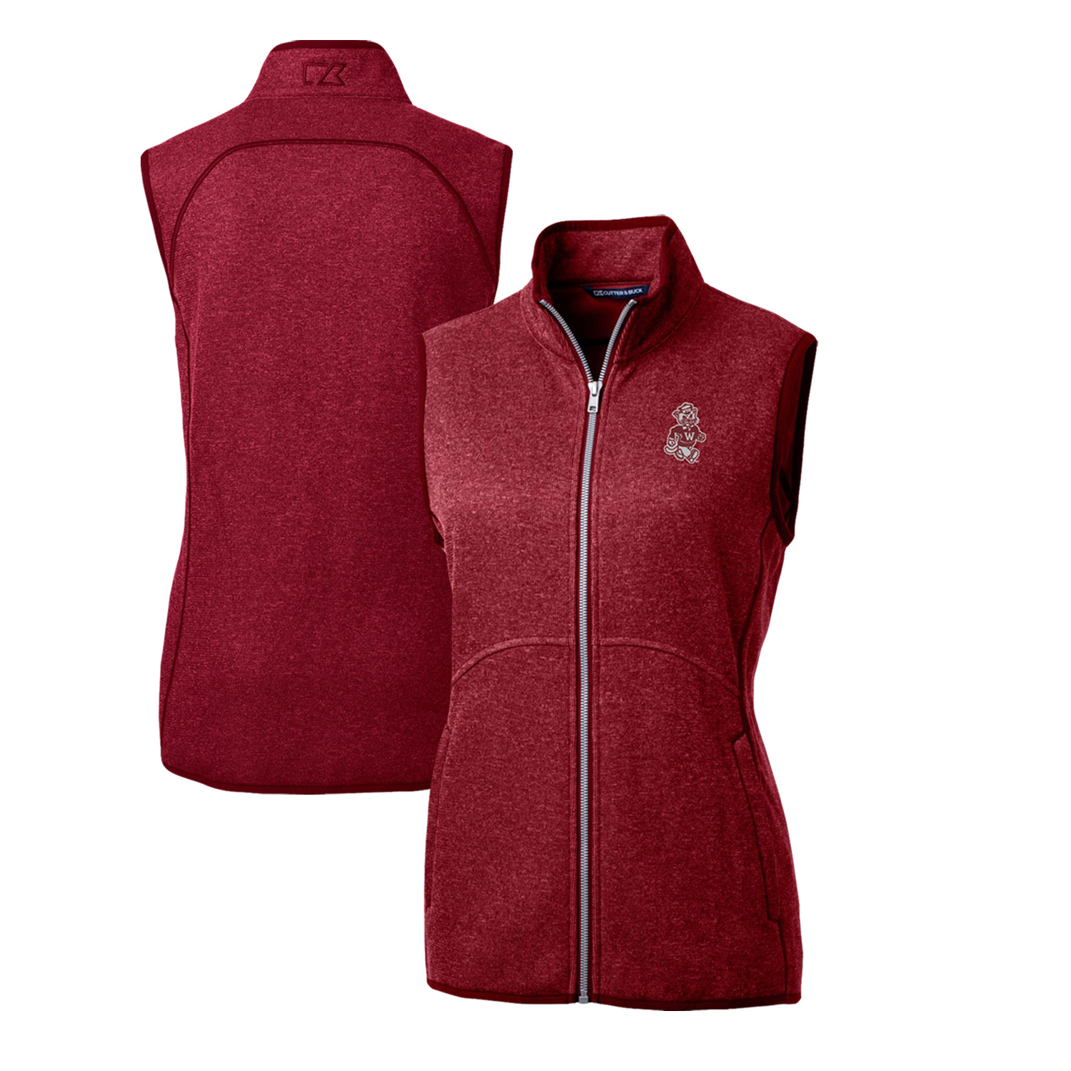 Women's Cutter & Buck Crimson Washington State Cougars Mainsail Basic Sweater-Knit Full-Zip Vest