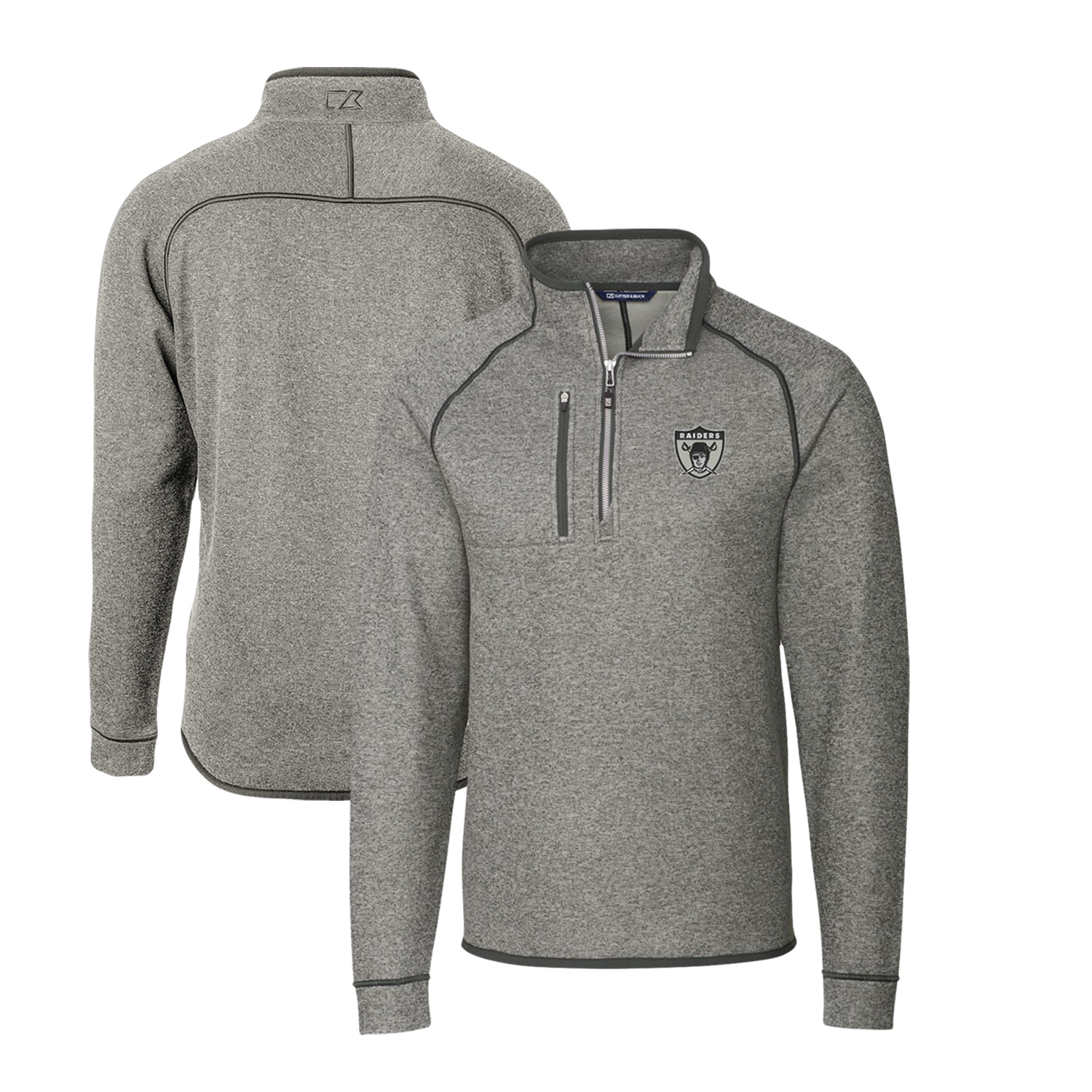 Men's Cutter & Buck Heather Gray Las Vegas Raiders Mainsail Sweater-Knit Big & Tall Half-Zip Pullover Jacket - Image 2