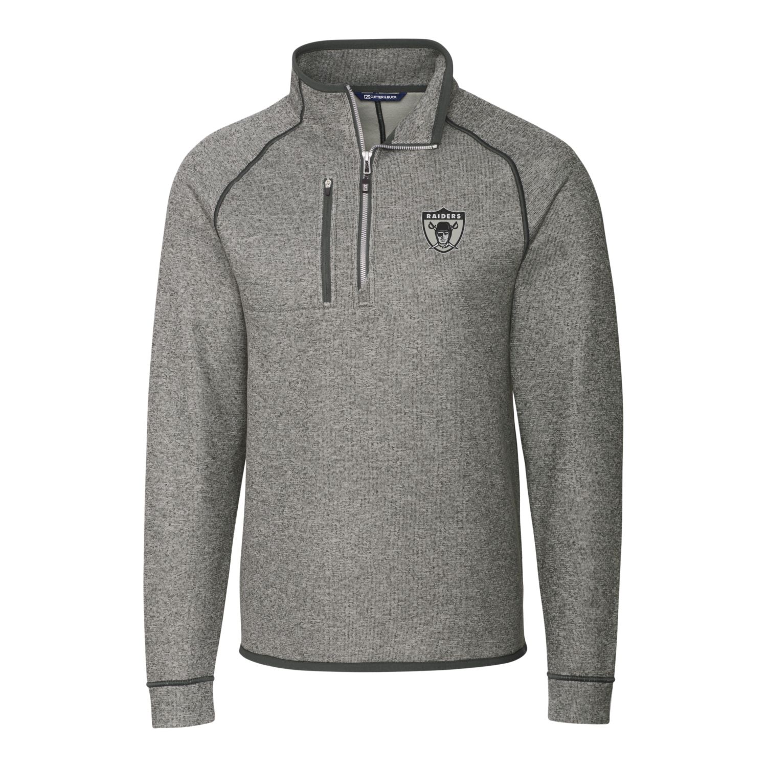 Men's Cutter & Buck Heather Gray Las Vegas Raiders Mainsail Sweater-Knit Big & Tall Half-Zip Pullover Jacket - Image 3