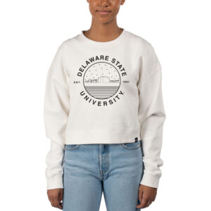 Women's Uscape Apparel White Delaware State Hornets Fleece Crop Pullover Sweatshirt