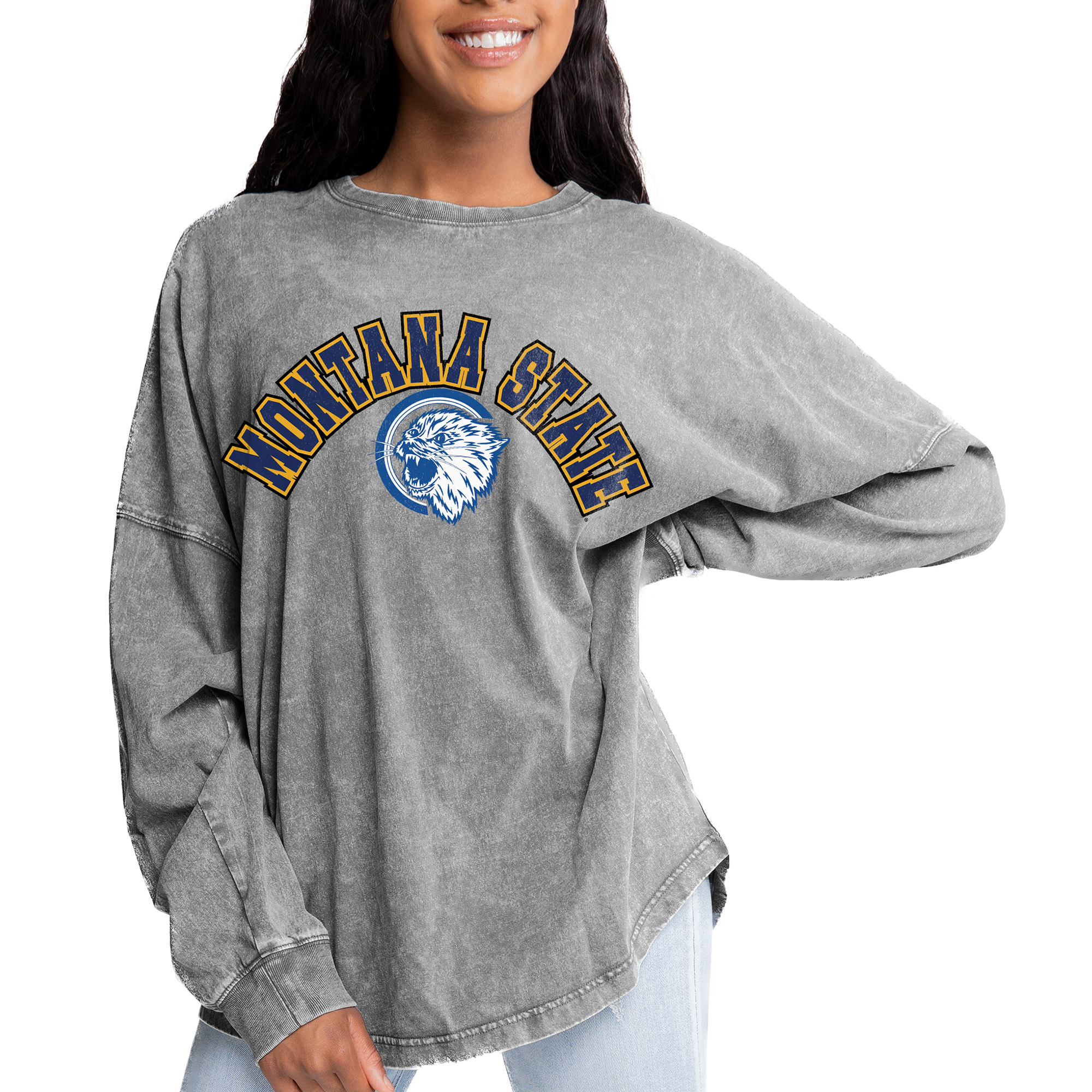 Women's Gameday Couture Gray Montana State Bobcats Faded Wash Pullover Sweatshirt