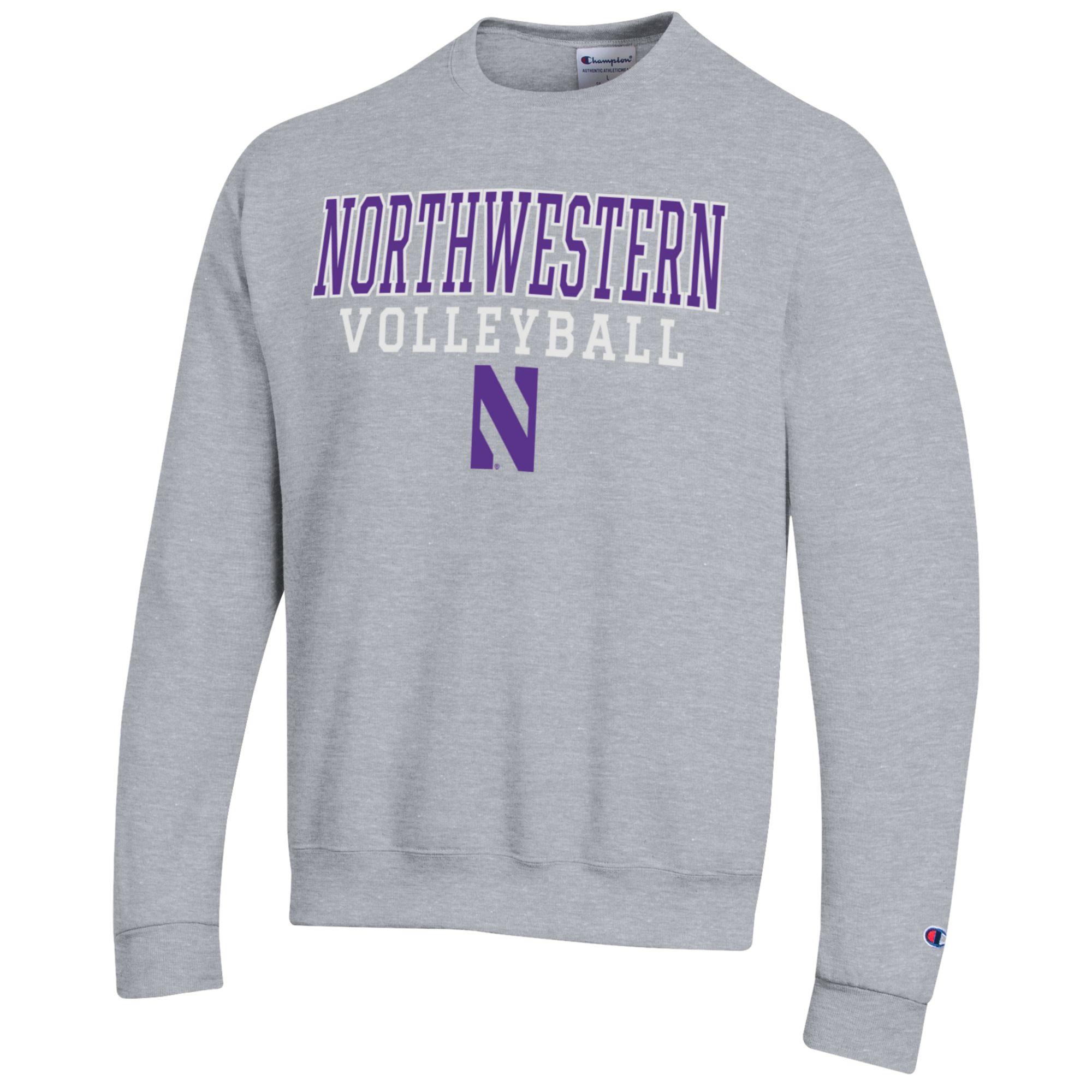 Men's Champion Heather Gray Northwestern Wildcats Stack Logo Volleyball Powerblend Pullover Sweatshirt - Image 3
