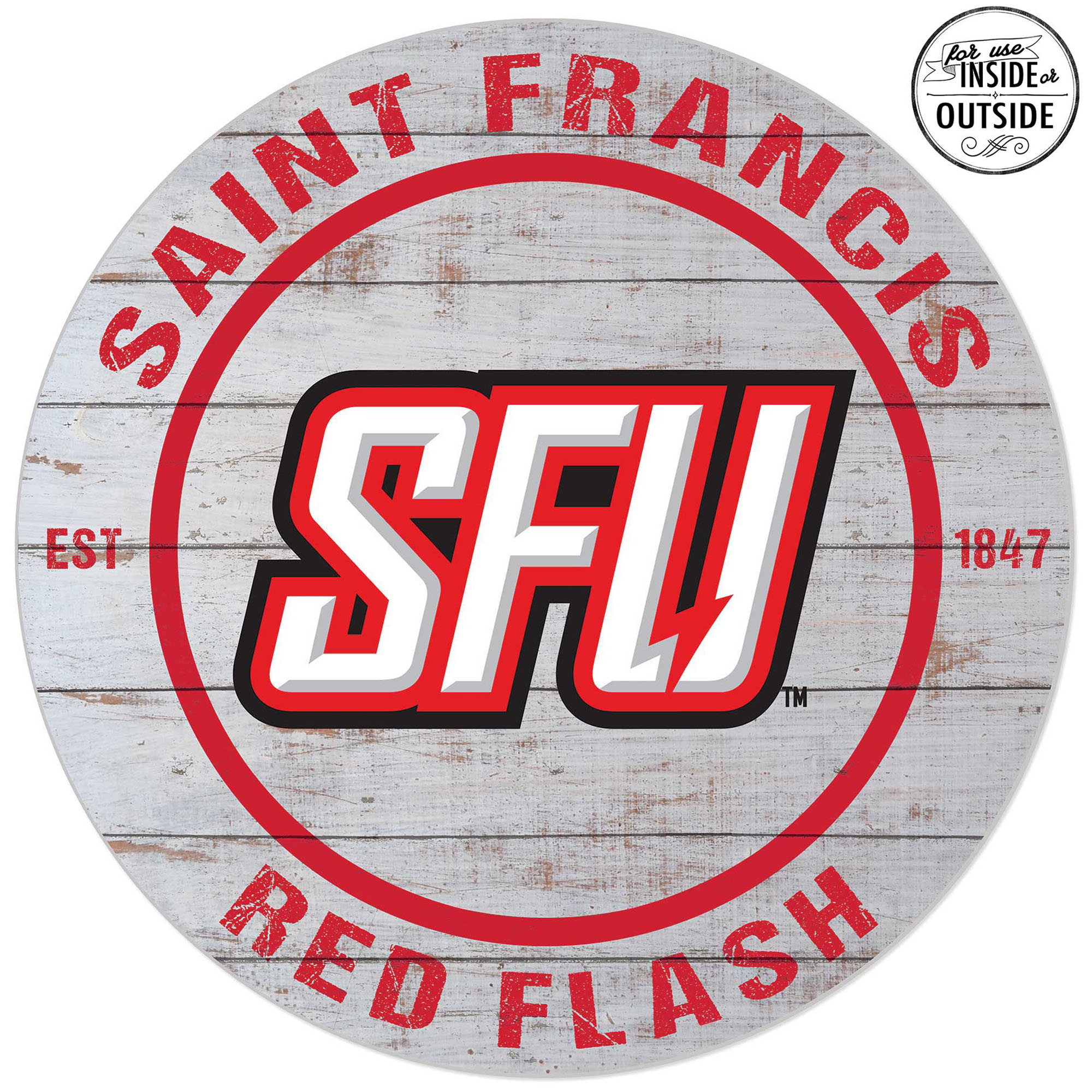 Saint Francis Red Flash 20'' x 20'' Indoor/Outdoor Weathered Circle Sign - Image 2